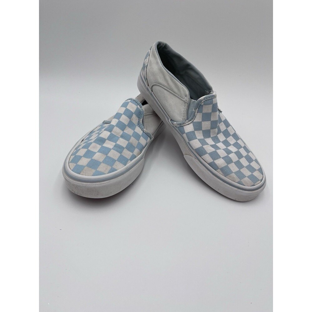 Vans Classic Women's Skate 7 Light Blue White Slip On Checkerboard Color Theory